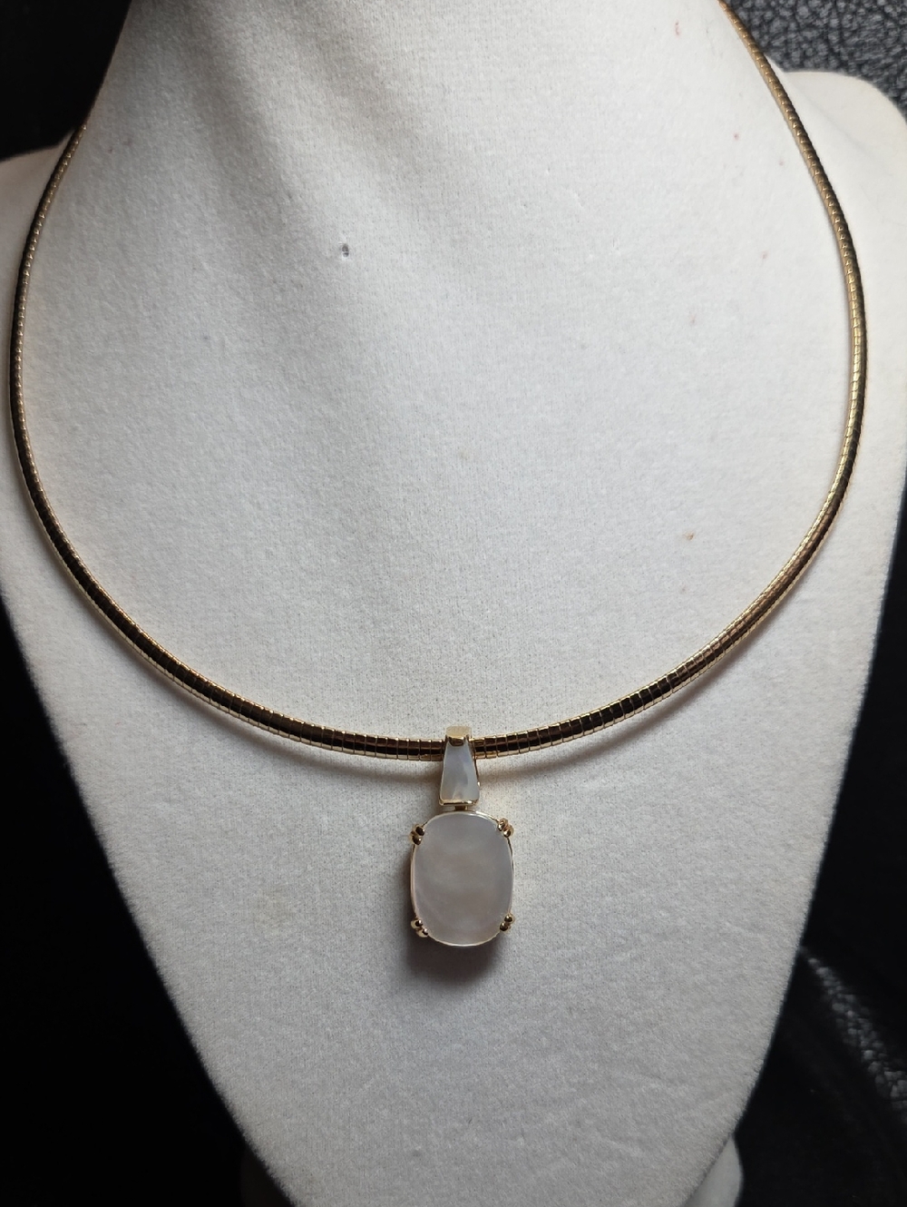 Vintage Monet Gold-Tone Mother Of Pearl Pendant Necklace - Adjustable Length